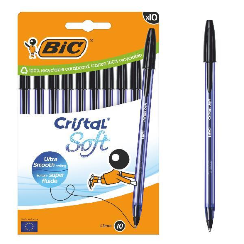 BIC CRISTAL SOFT PENNA A SFERA PUNTA CONICA TRATTO 1.2 mm INCHIOSTRO NERO CONF 10 Pz.